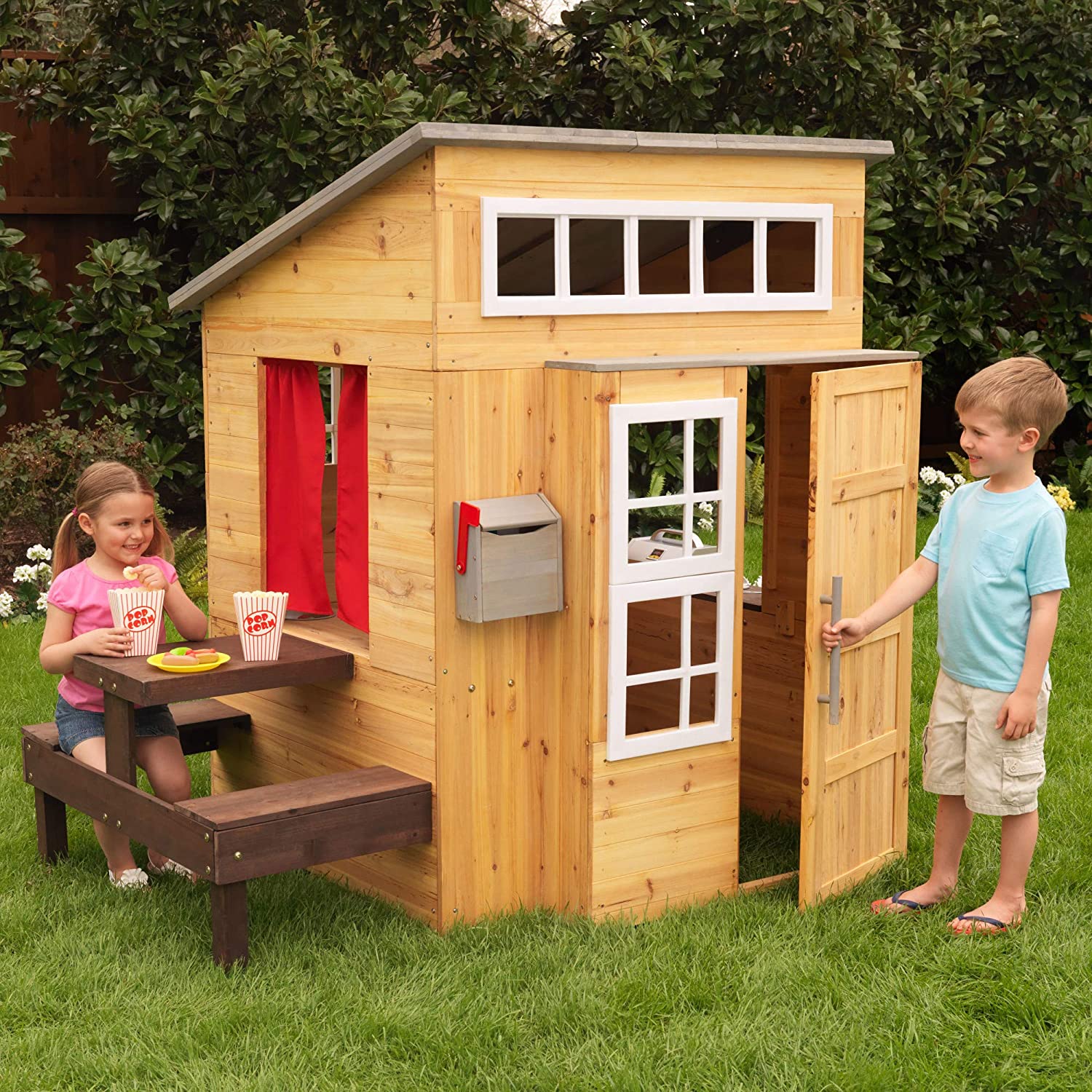 KidKraft Modern Outdoor Wooden Playhouse with Picnic Table