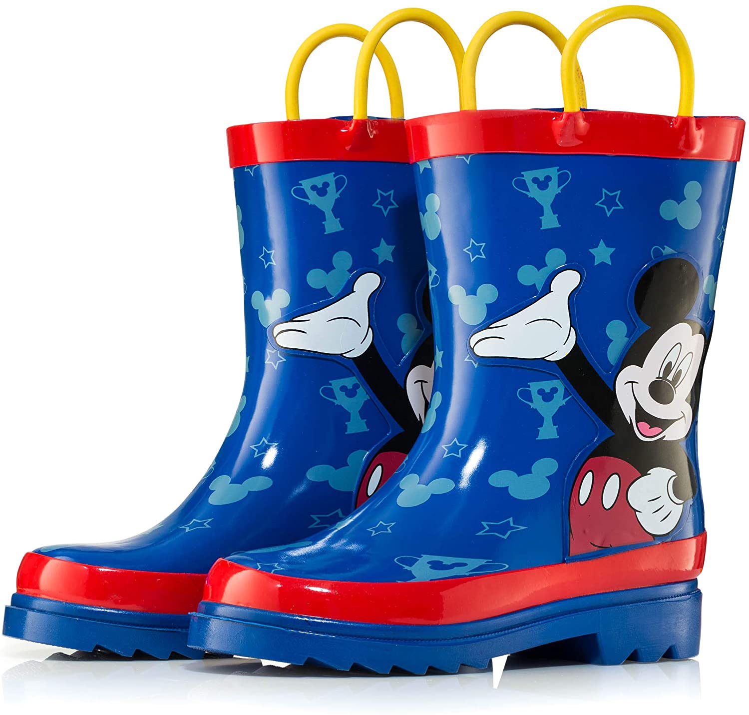 Disney Kids Boys Mickey Mouse Character Printed Waterproof Easy On Rubber Rain Boots