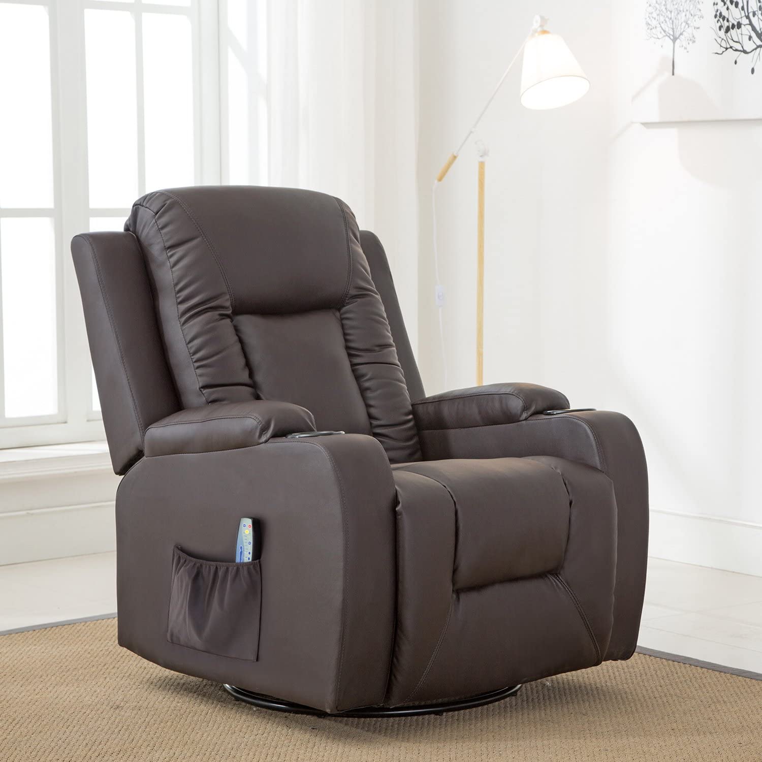 Comhoma Leather Recliner Chair Modern Rocker with Heated Massage