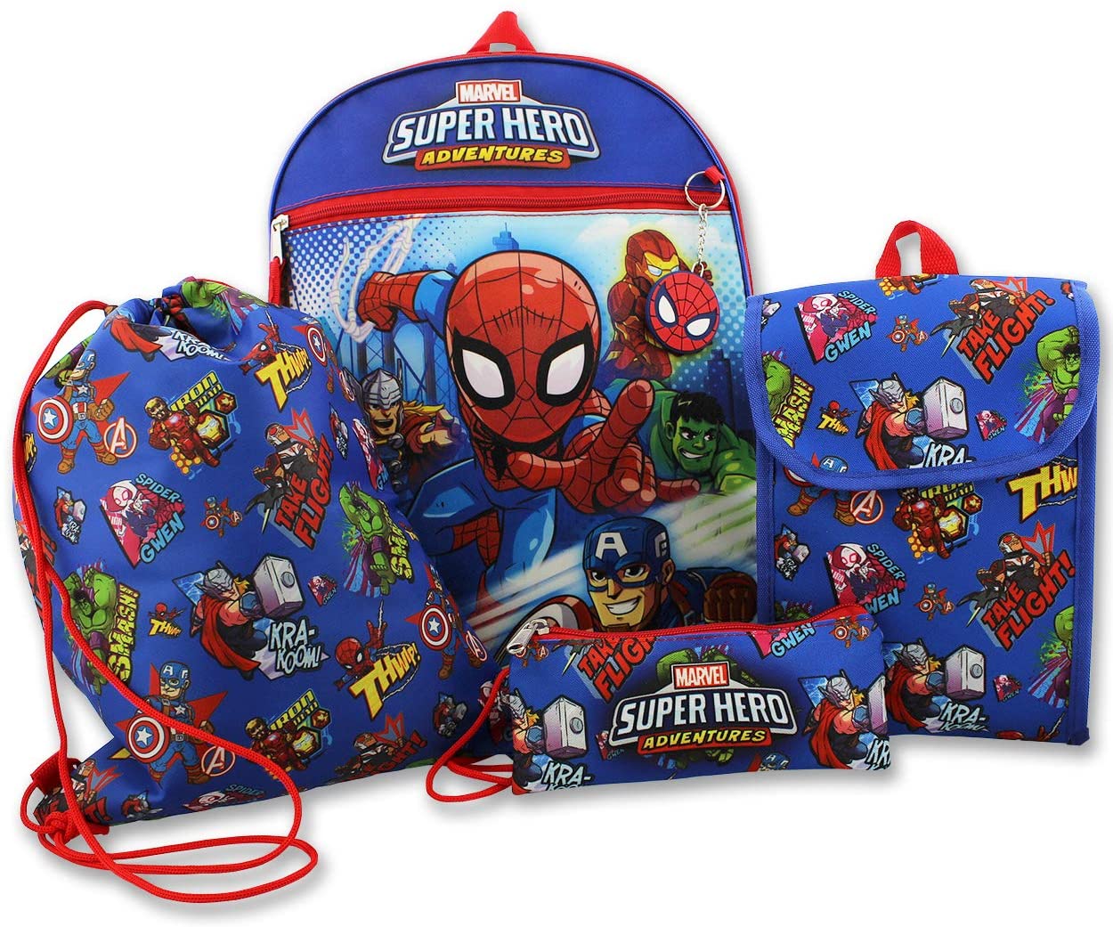 Super Hero Adventures Boys 5 piece Backpack and Snack Bag School Set